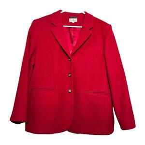 L.L. Bean Peacoat Wool Cashmere USA 3-Button Front Notch Lapel Red 18 Petite